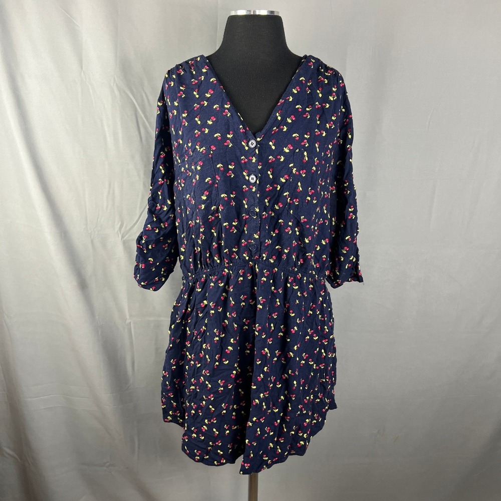 Mimi Chica Loves You Mini Dress Womens 3X Navy Blue Cherry Cinched Waist Party